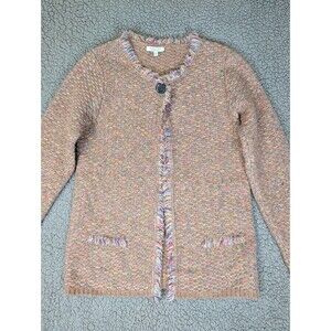 Gio & Gio Mohair Cardigan Sweater Women's Size S Wool Fringe Trim Rainbow Knit